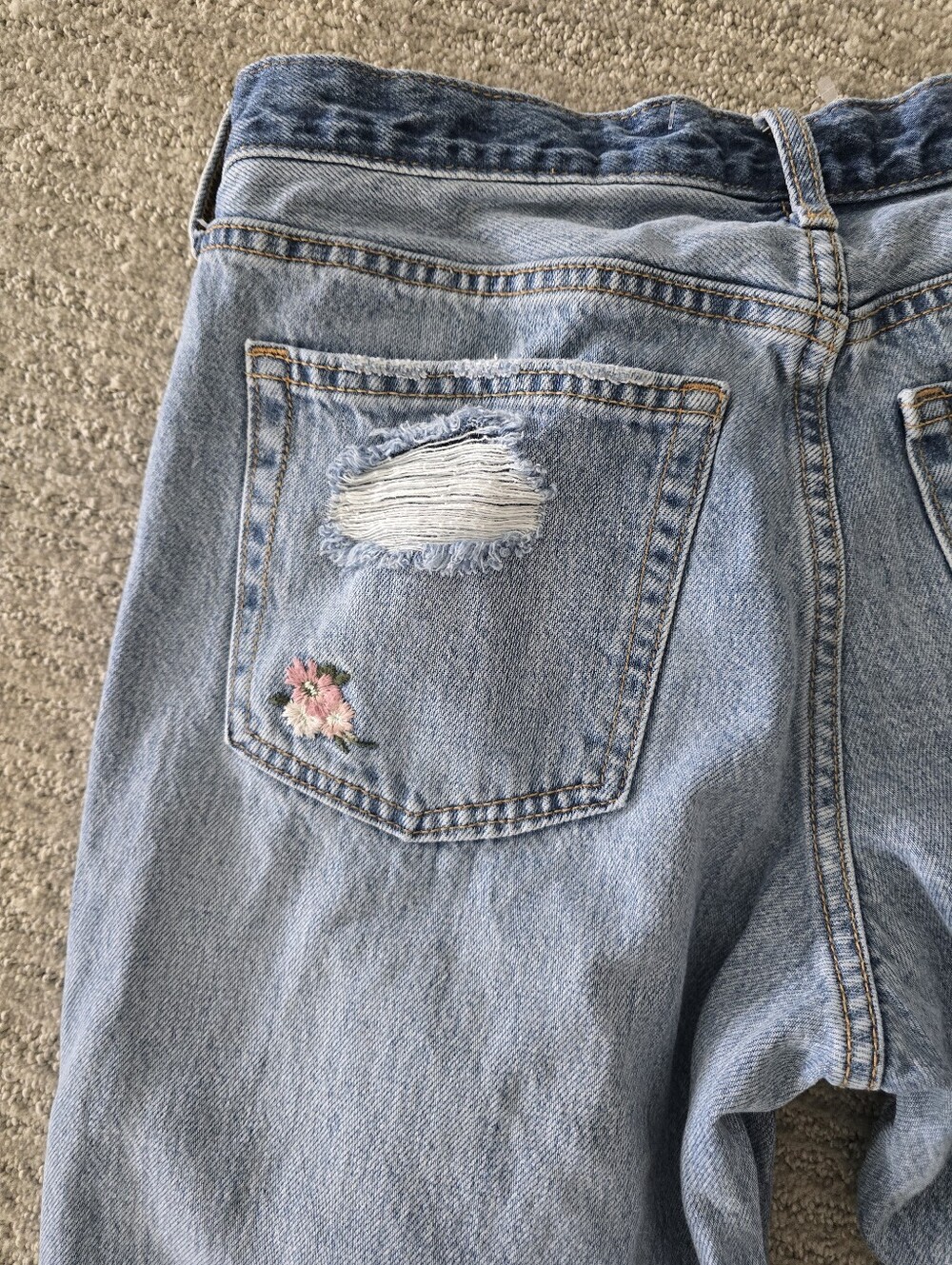 Embroidered Flowers And Distressing Low Rise 90s Baggy By Universal Thread